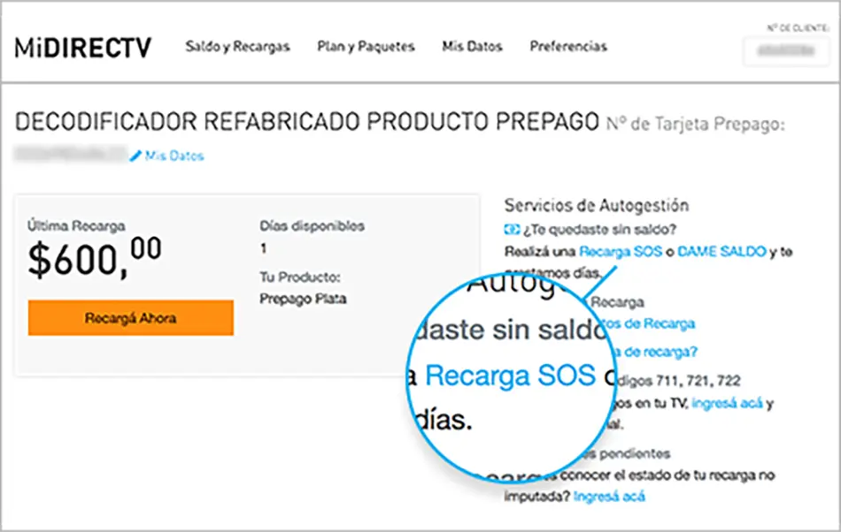 como hacer la recarga sos de directv prepago por internet - Cómo pedir la recarga SOS de Directv por WhatsApp