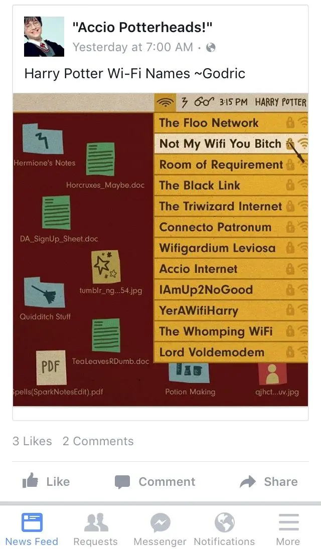 harry potter wifi names - Does Harry Potter world have WIFI