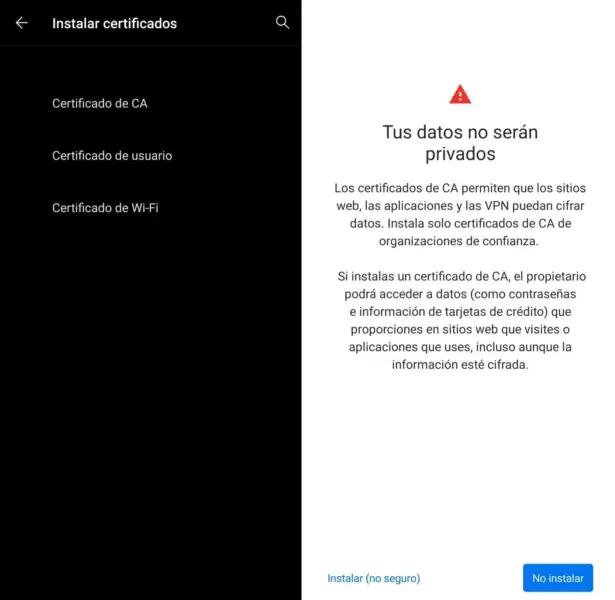 instalar certificados wifi android - Dónde están los certificados en Android