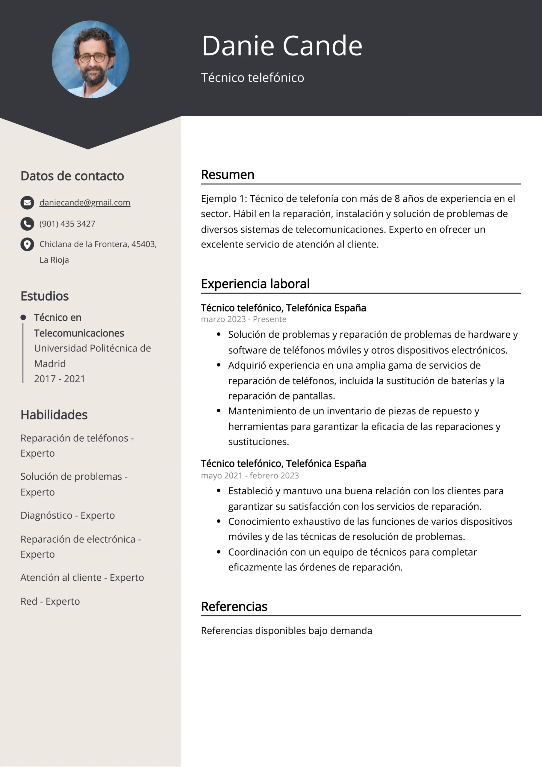 cv personal telefonia - Qué se pone en información personal en un CV